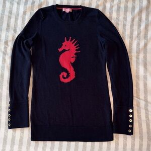Lilly Pulitzer Small Wool Blend Navy Sweater with Seahorse